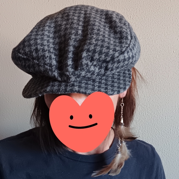 Vintage Gray Houndstooth Beret News Boy Hat, Peaky Blinders Cap Newsboy 50s 60s - Picture 4 of 10